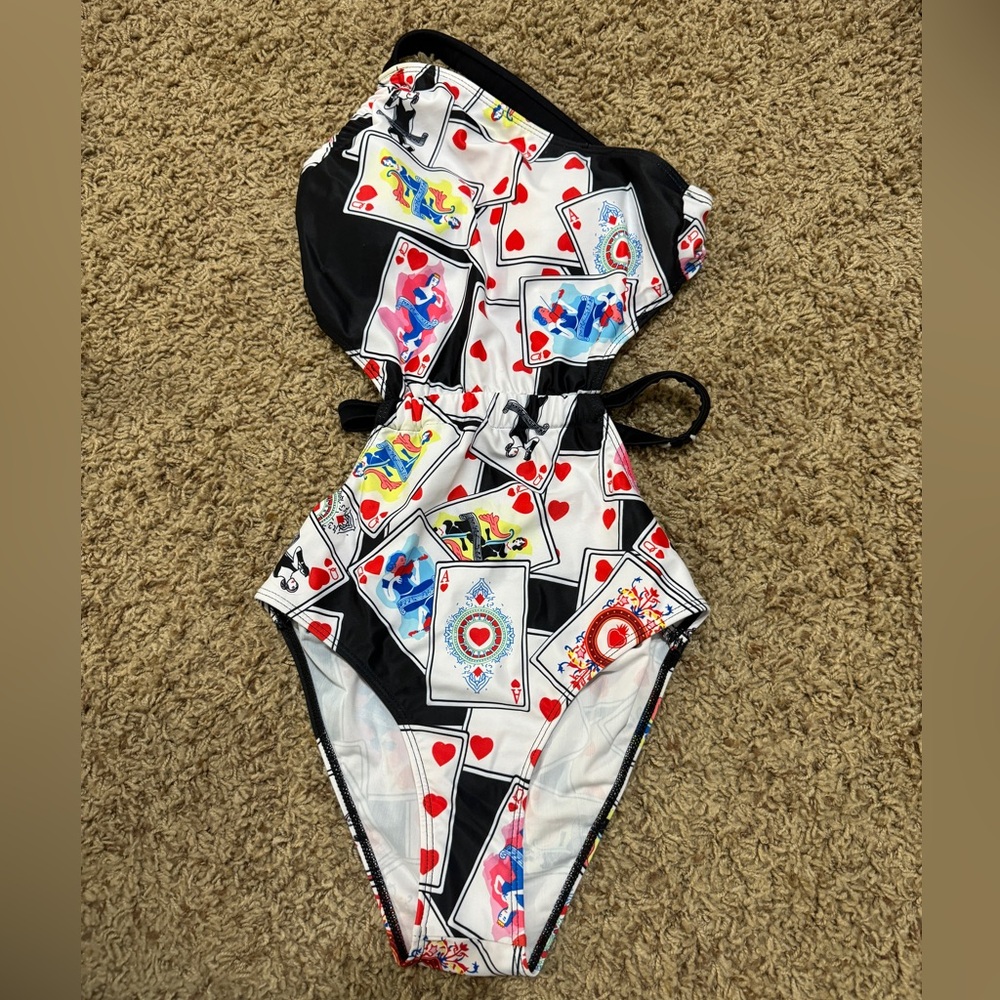 Queen of hearts dancewear/swimsuit size adult xs in red black and white